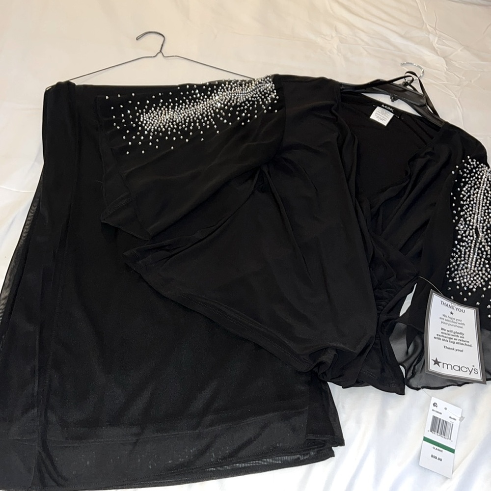 MSK Formal Cocktail Pantsuit Black Top with Black Sheer Pants size L PL NWT Gala